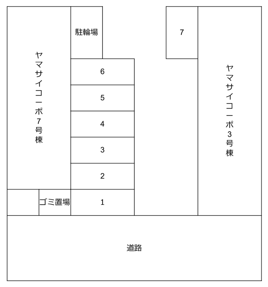 ヤマサイコーポ3、7号棟の駐車配置図
