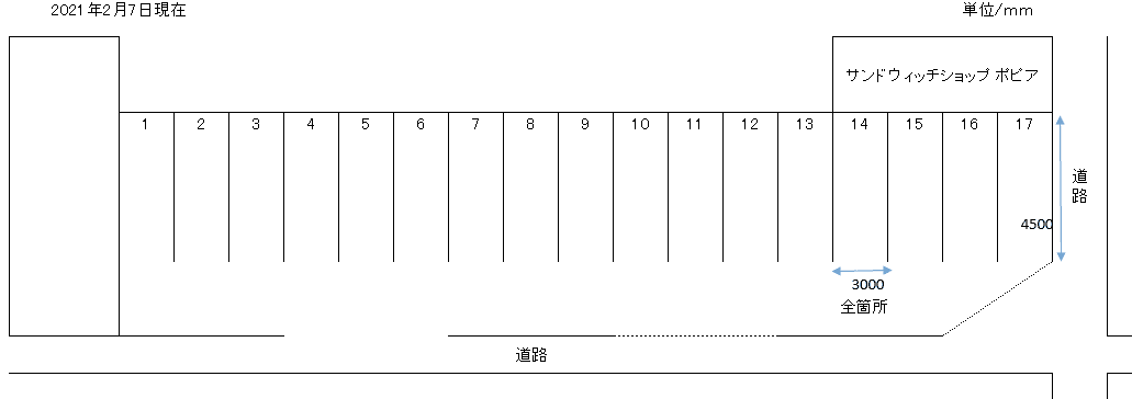 為数ガレージの駐車配置図