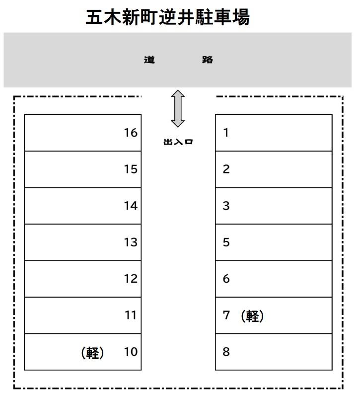 五木新町逆井駐車場の駐車配置図