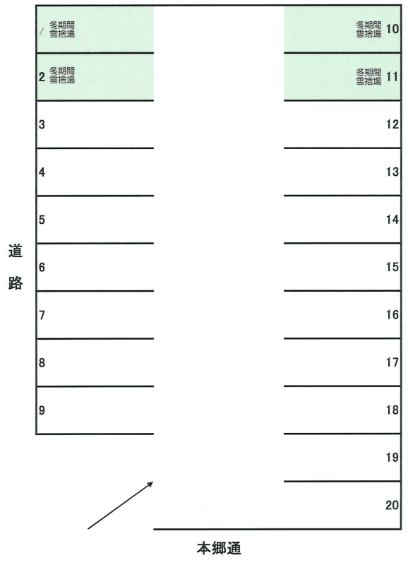 本郷通5丁目南42,43駐車場の駐車配置図