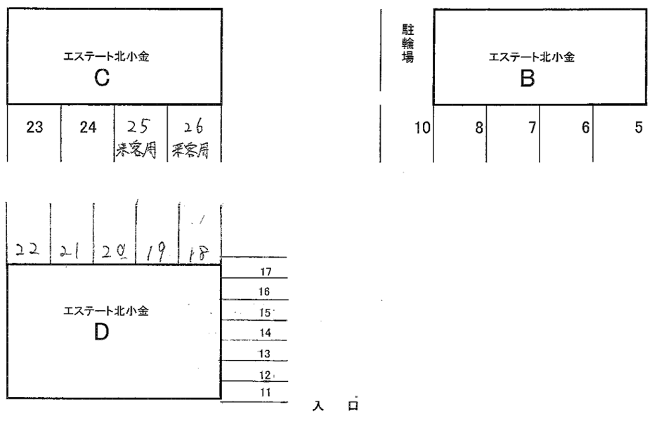 エステート北小金A~D棟駐車場の駐車配置図