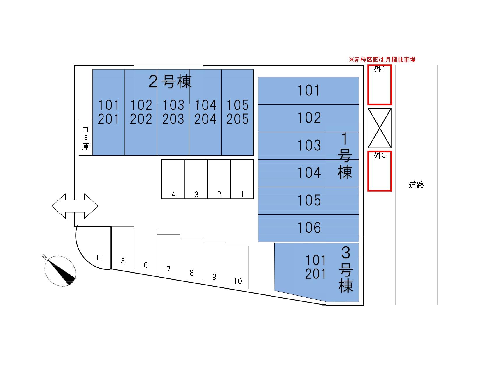 マンション加賀月極駐車場の駐車配置図