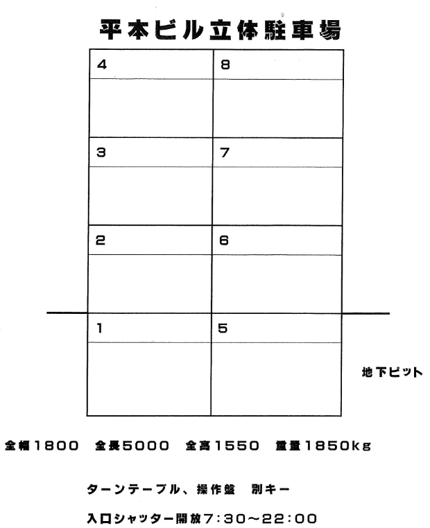 平本ビルの駐車配置図