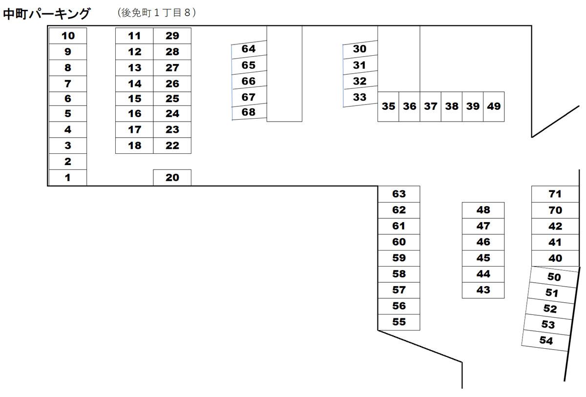 中町パーキングの駐車配置図
