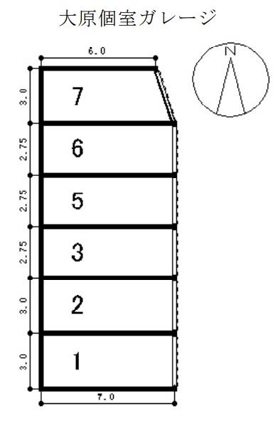 大原個室ガレージの駐車配置図