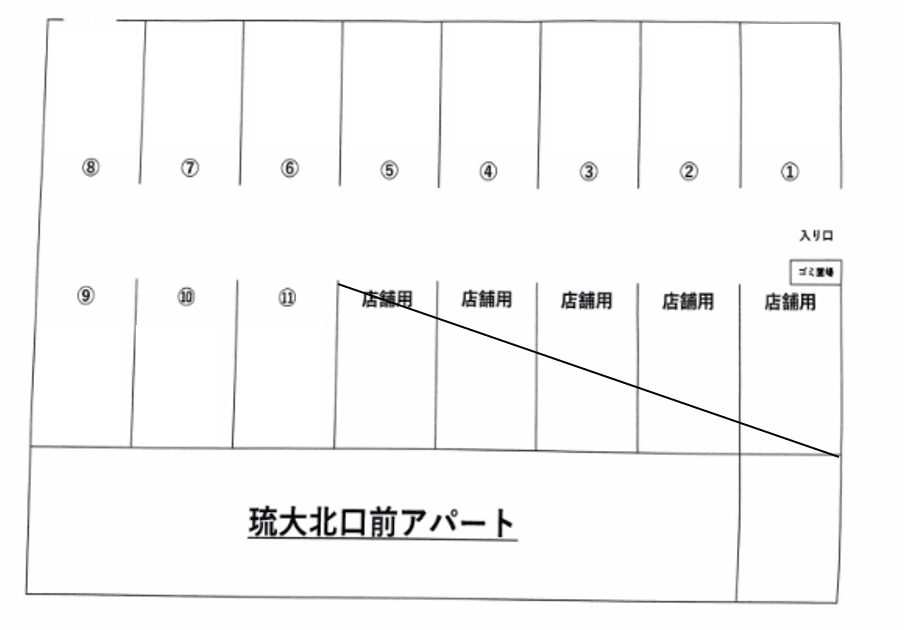 琉大北口前アパートの駐車配置図