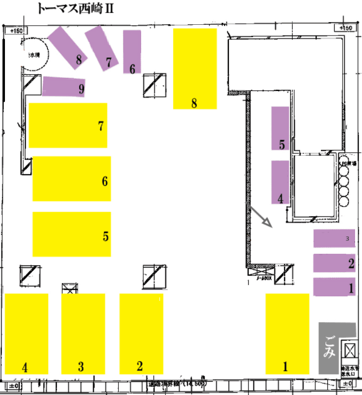 トーマス西崎2の駐車配置図