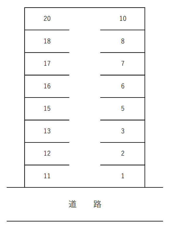 大蒲町杉田様駐車場の駐車配置図