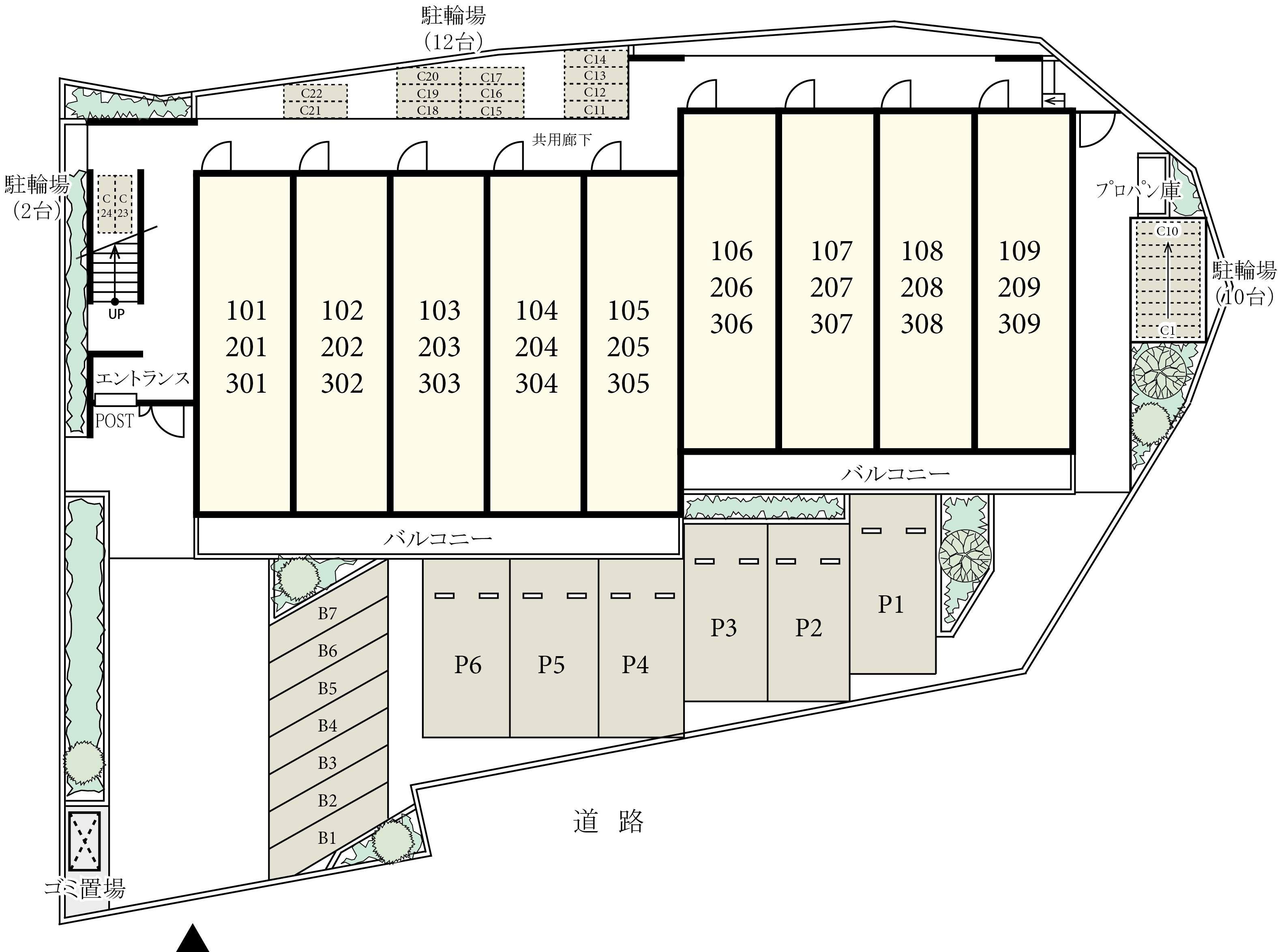 リブリ・Tsurugamineの駐車配置図