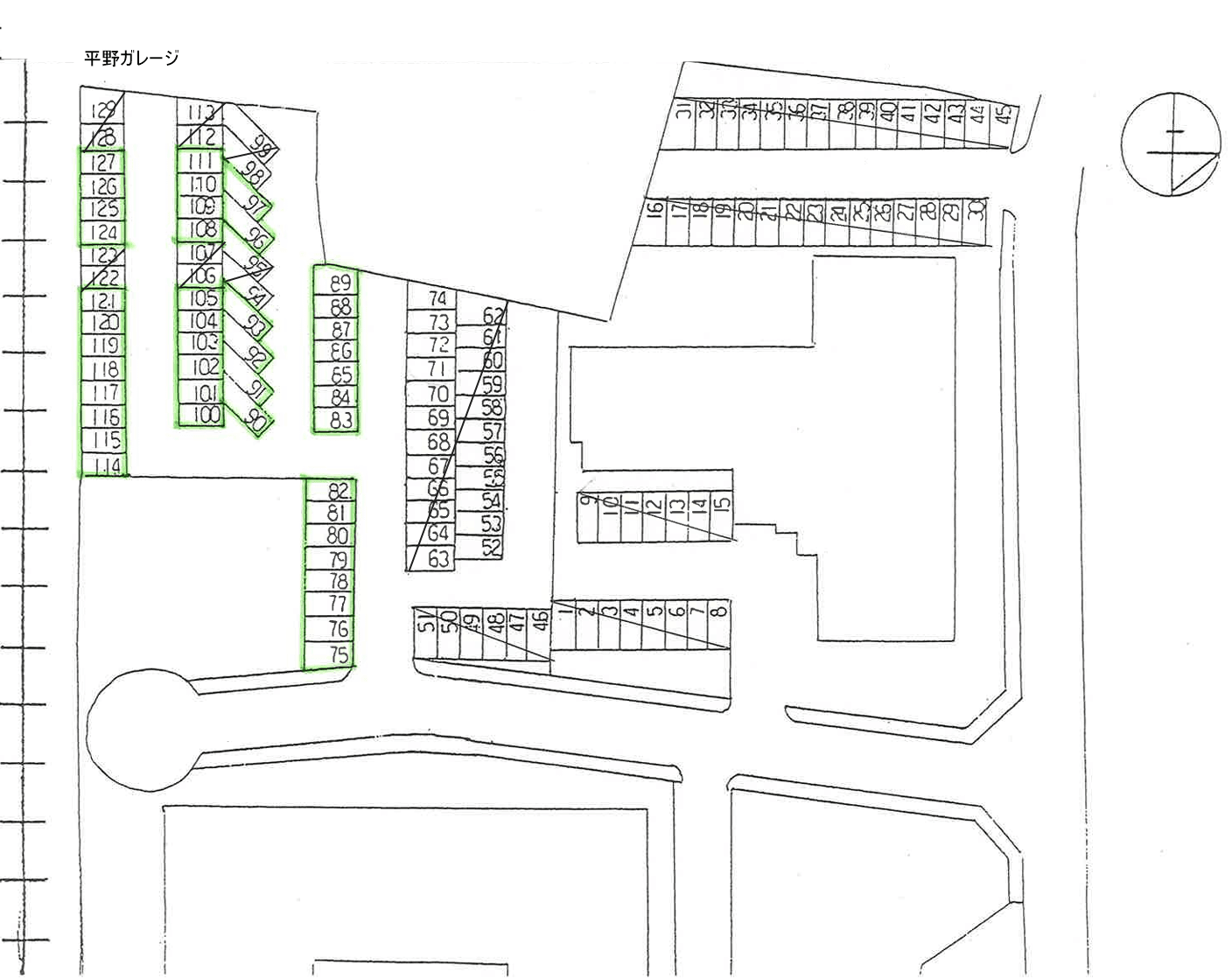 平野ガレージの駐車配置図