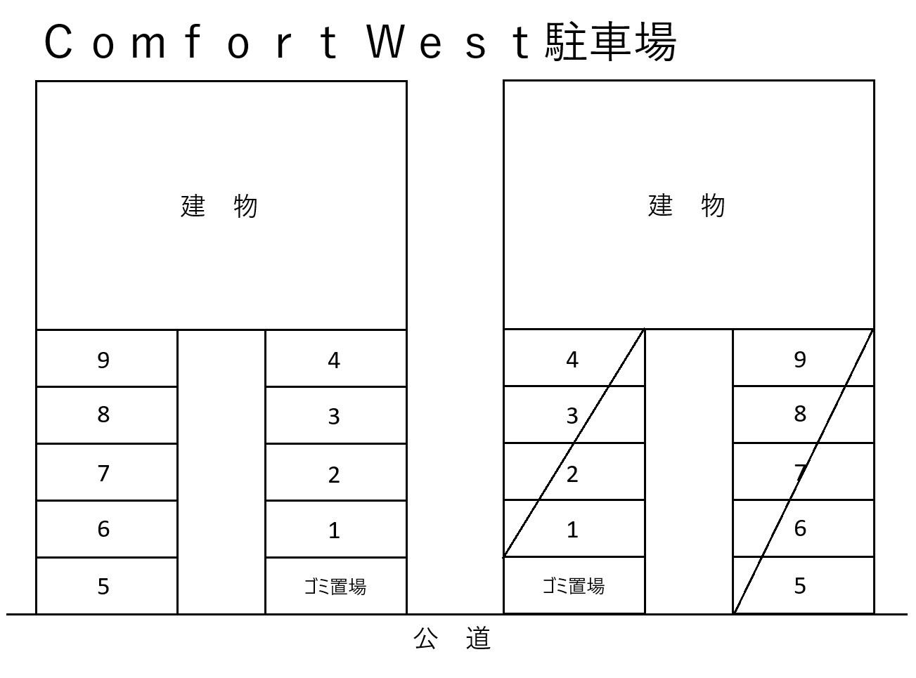 Comfort West駐車場の駐車配置図