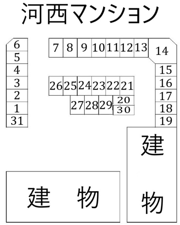 河西マンションの駐車配置図