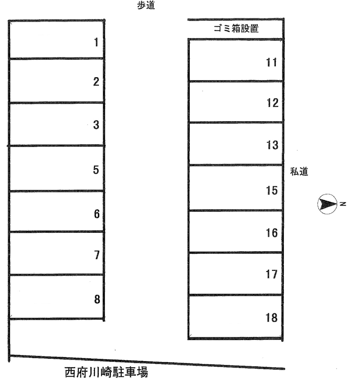 西府川崎駐車場の駐車配置図