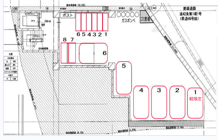 トーマス壺屋の駐車配置図