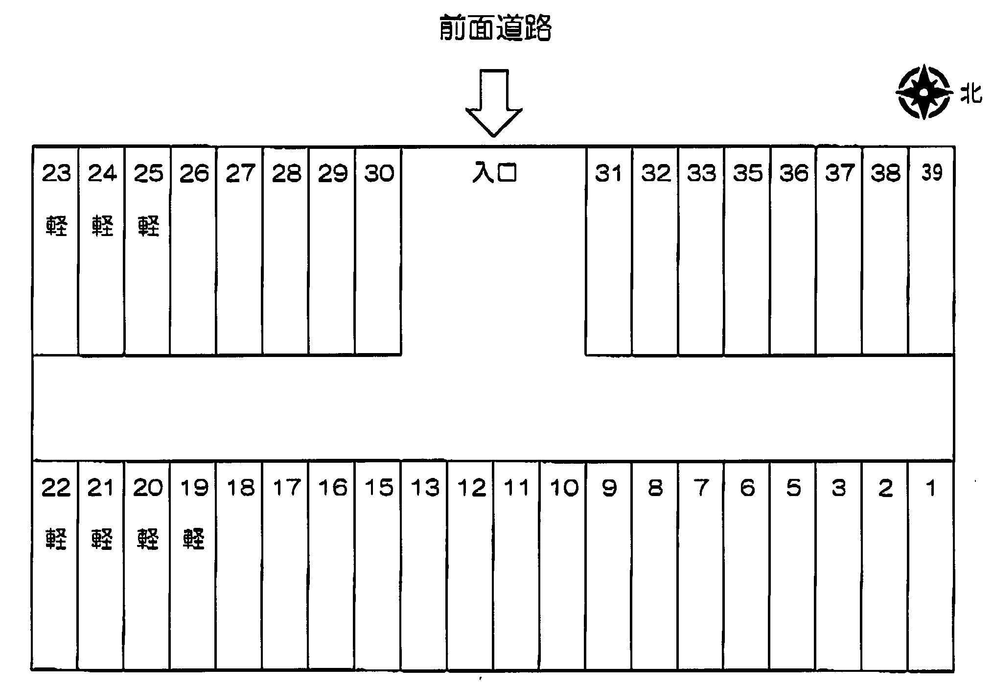 小山北溝ガレージの駐車配置図