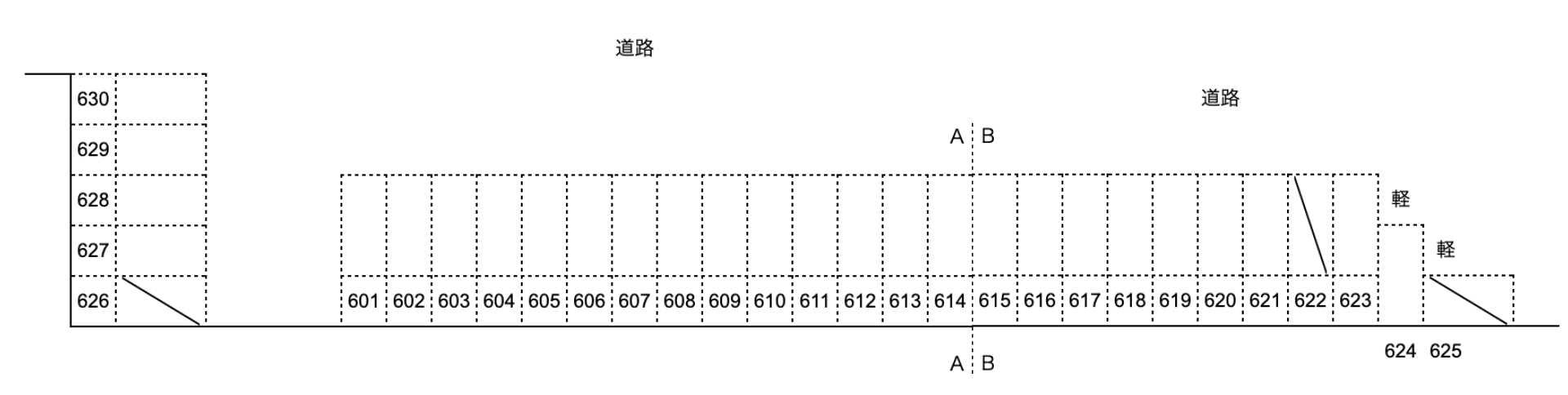 昭和寮跡駐車場の駐車配置図