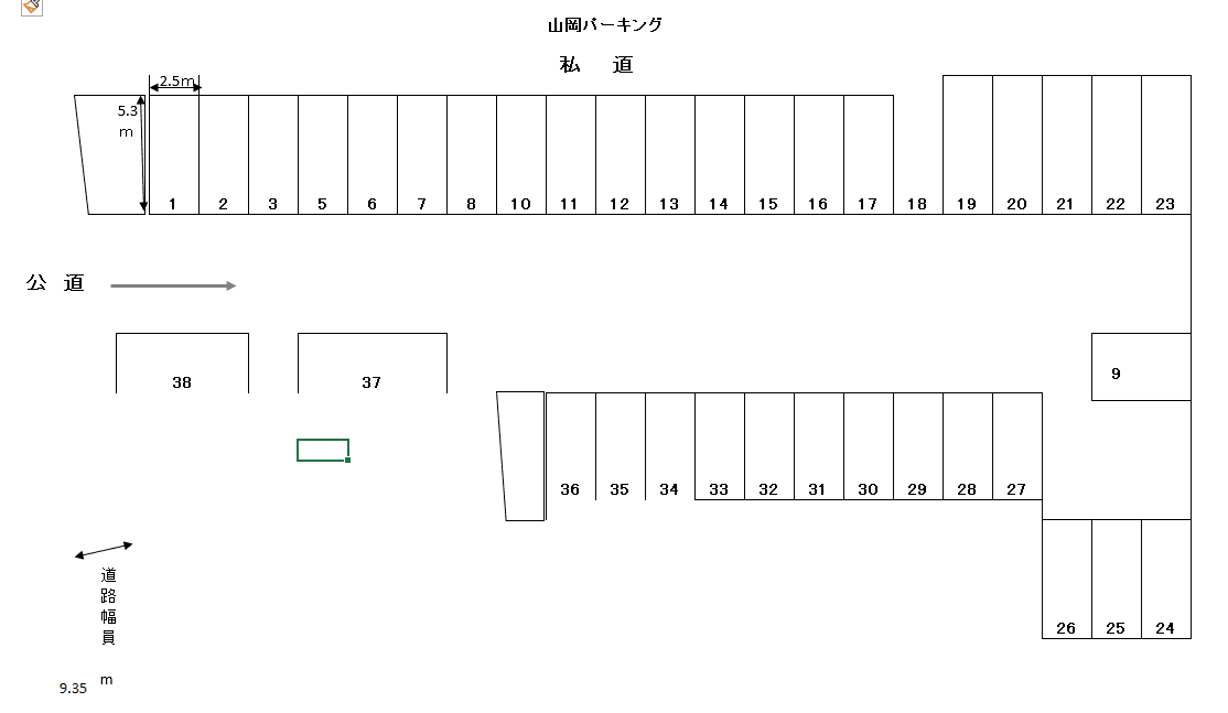 山岡パーキングの駐車配置図