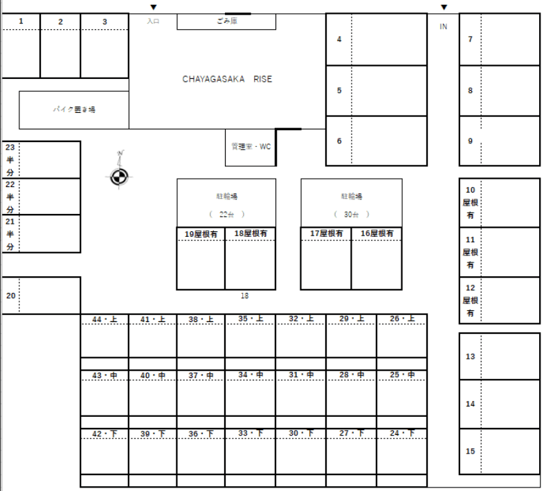 FK茶屋坂ライズ駐車場の駐車配置図