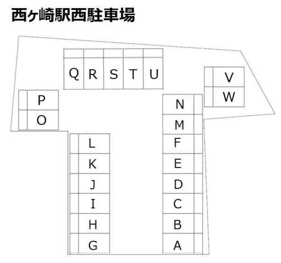 西ヶ崎駅西駐車場の駐車配置図