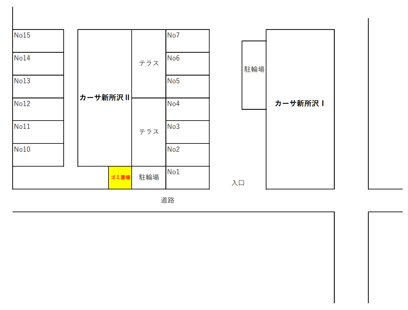 カーサ新所沢Ⅱ月極敷地内駐車場の駐車配置図