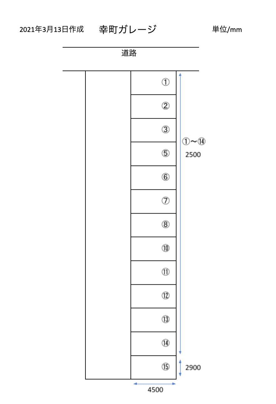 幸町ガレージの駐車配置図