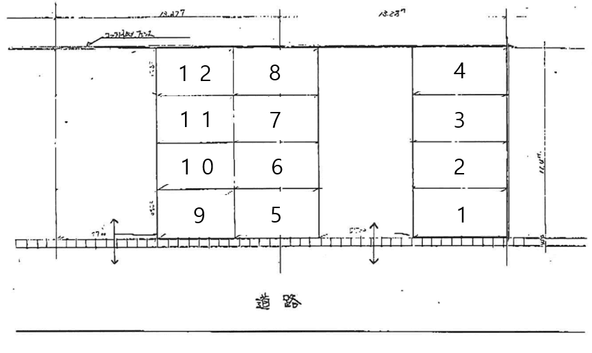 15・有馬駐車場(No.07~No.12)の駐車配置図
