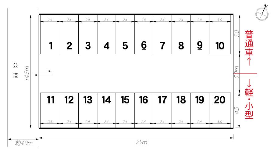 ホットハウス新田1丁目パーキングの駐車配置図
