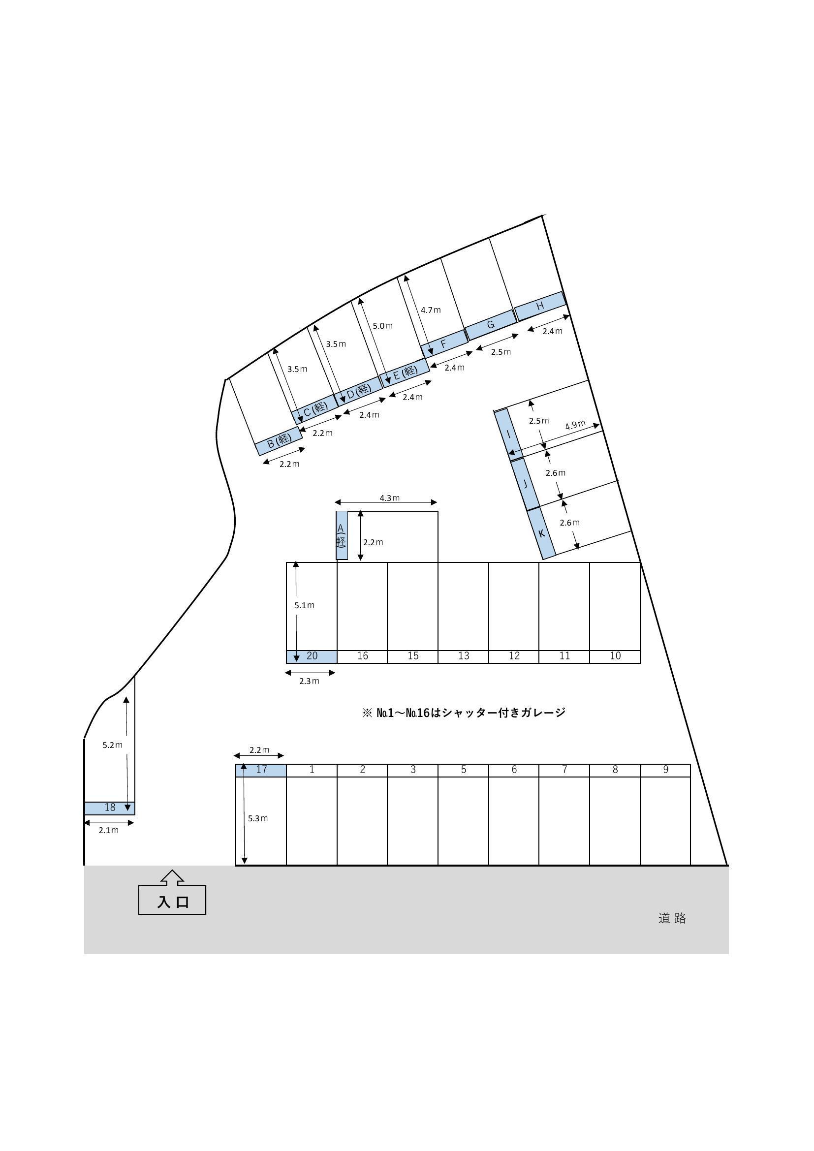 信達市場第1駐車場の駐車配置図