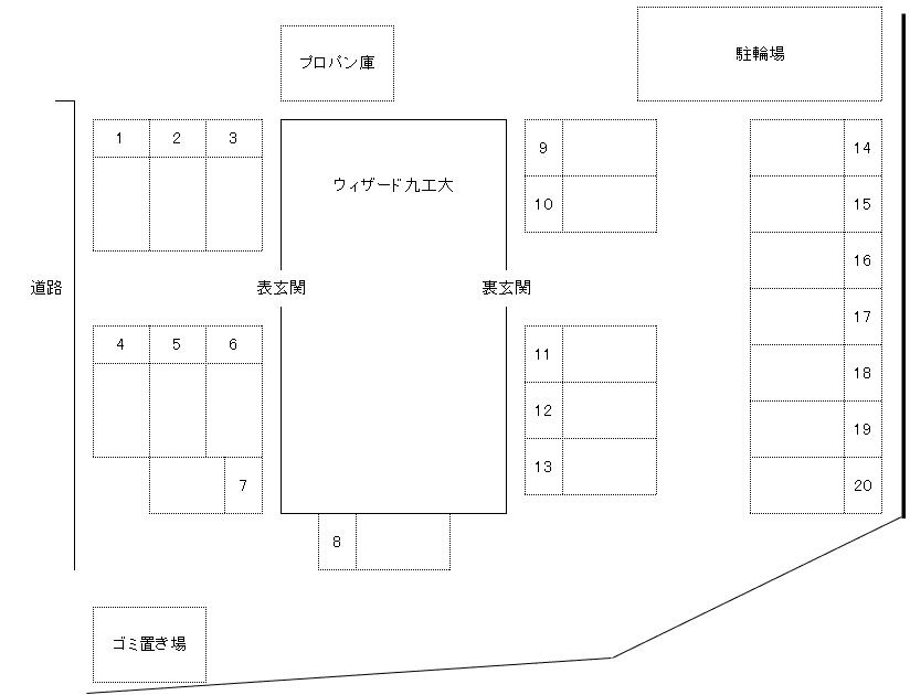 ウィザード九工大前駐車場の駐車配置図