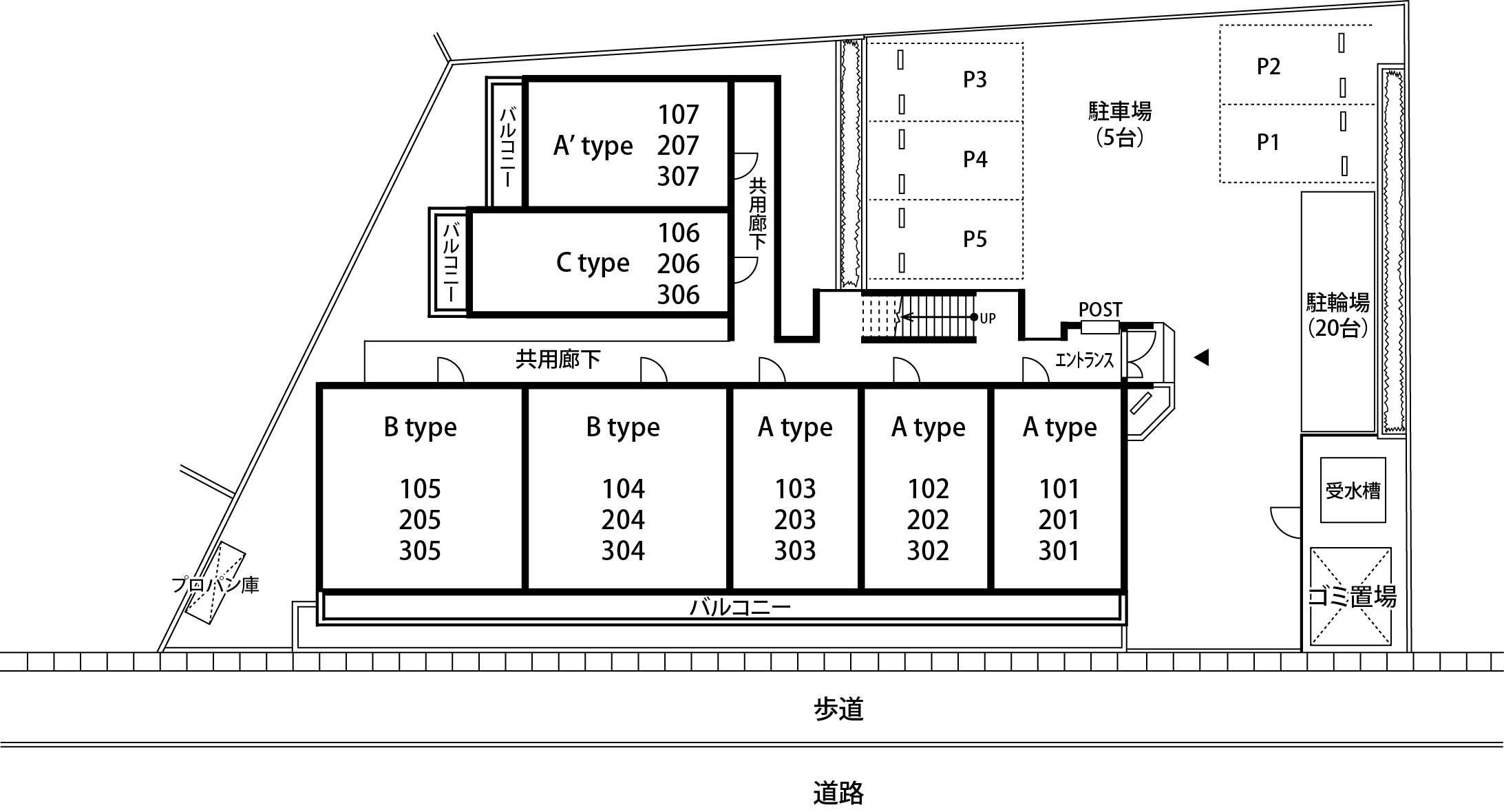 リブリ・Crest Yanagisaki駐車場の駐車配置図