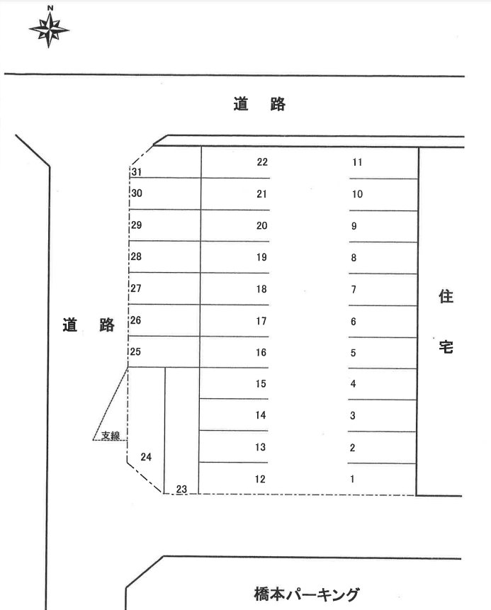橋本パーキングの駐車配置図