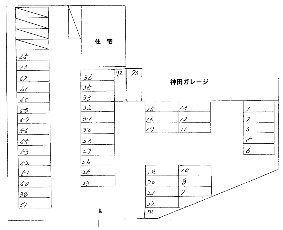 神田ガレージの駐車配置図