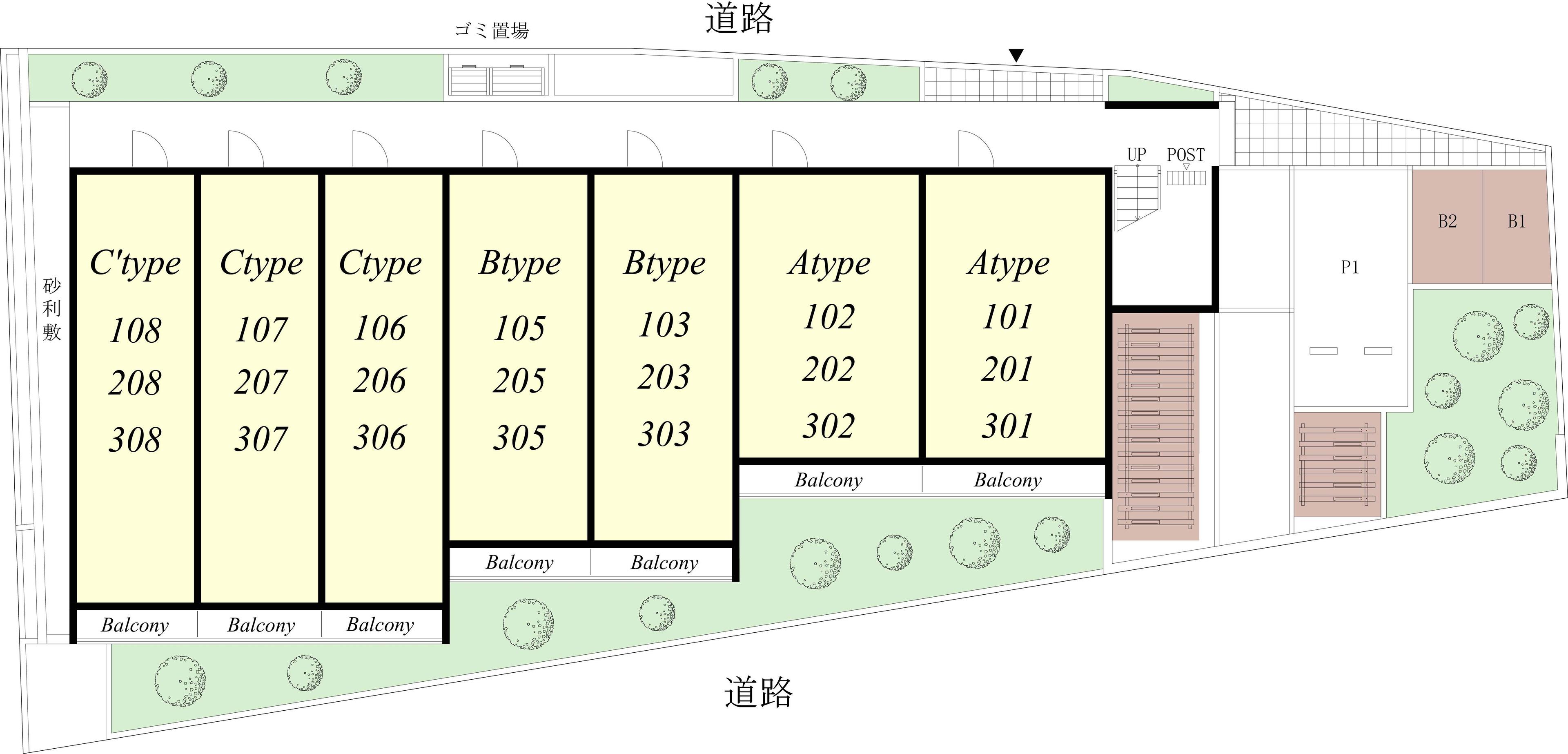 リブリ・フローレス参番館駐車場の駐車配置図