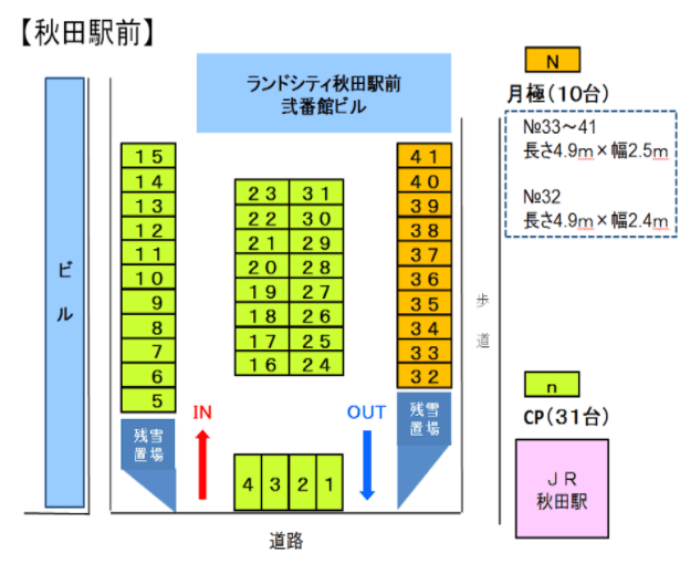 秋田駅前駐車場の駐車配置図