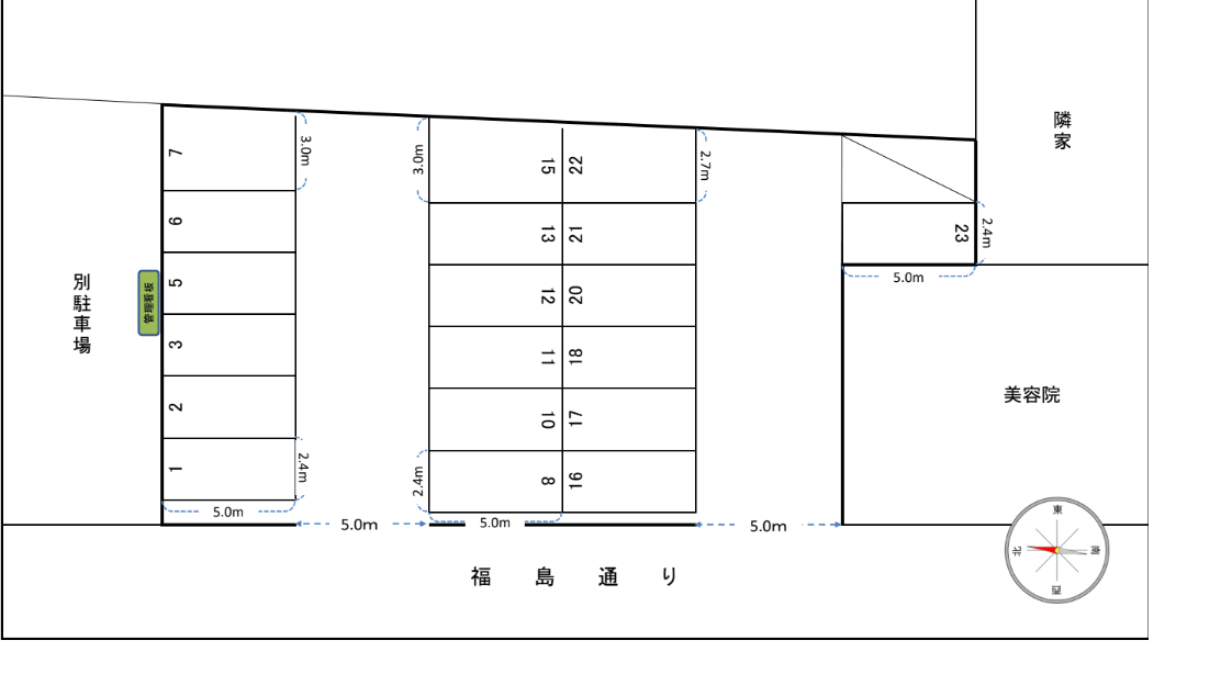 公園西口B駐車場の駐車配置図