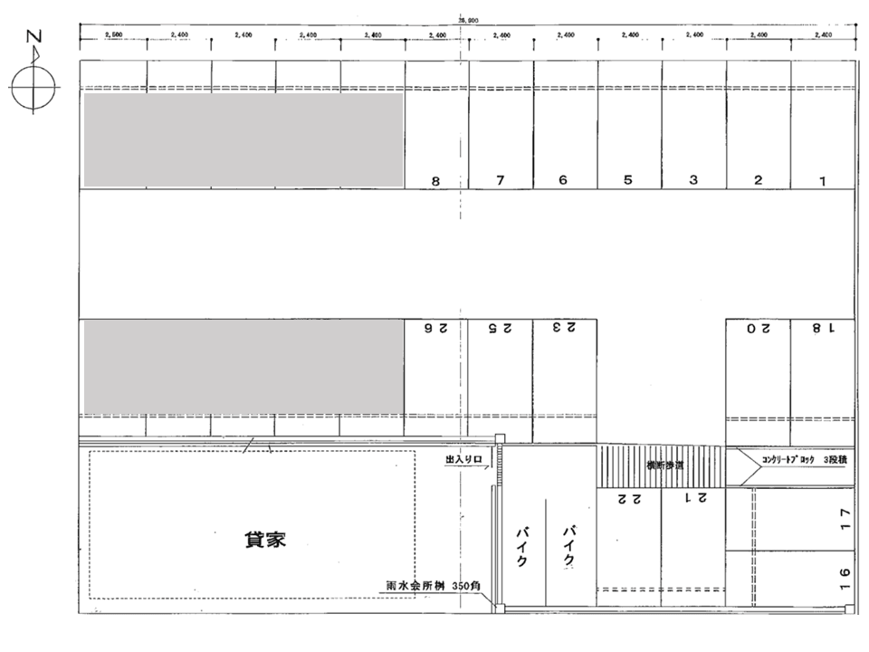 木屋町ガレージの駐車配置図