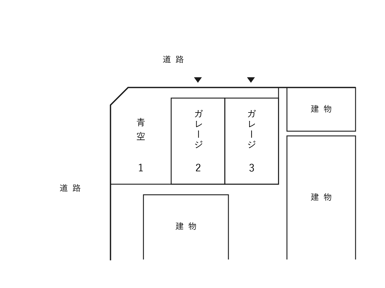 中央町ガレージ&駐車場の駐車配置図