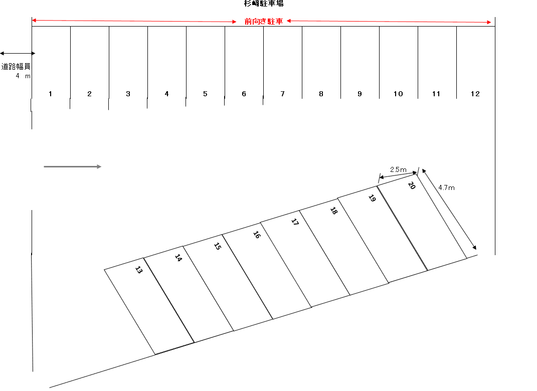 杉﨑駐車場の駐車配置図