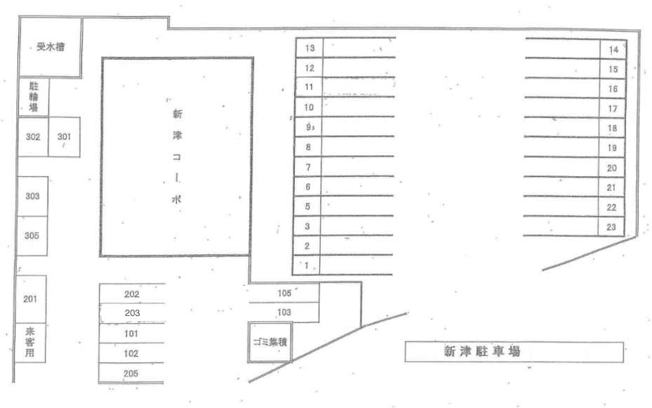 新津コーポ 敷地外Pの駐車配置図