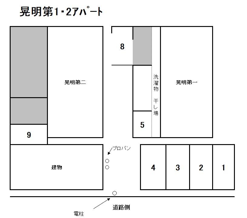 晃明第一アパートの駐車配置図