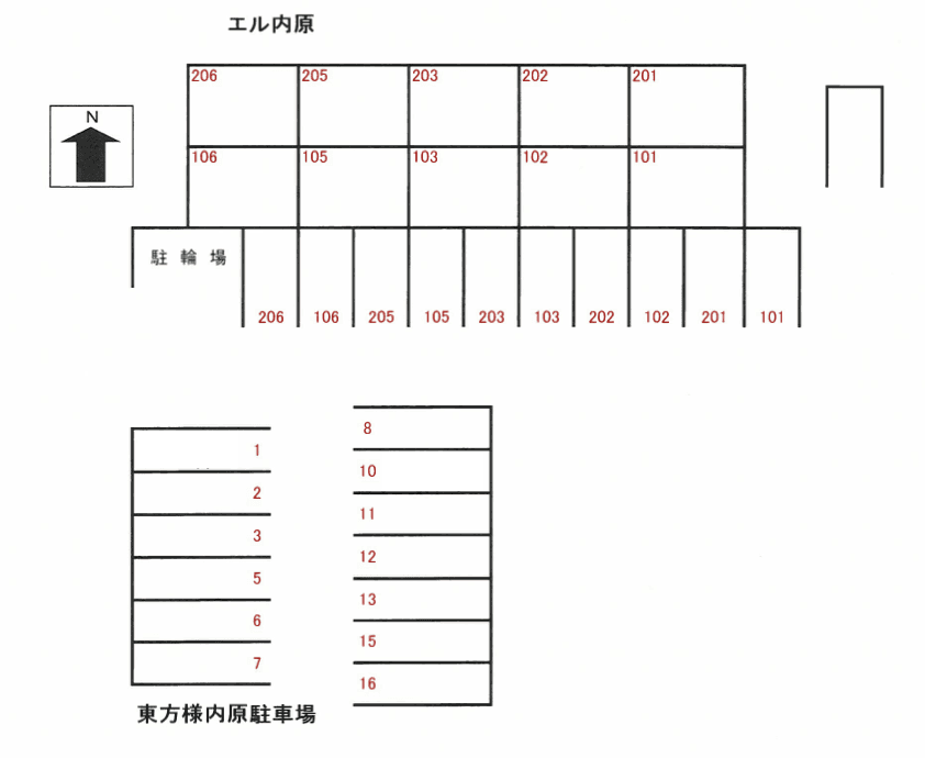 東方様内原駐車場の駐車配置図