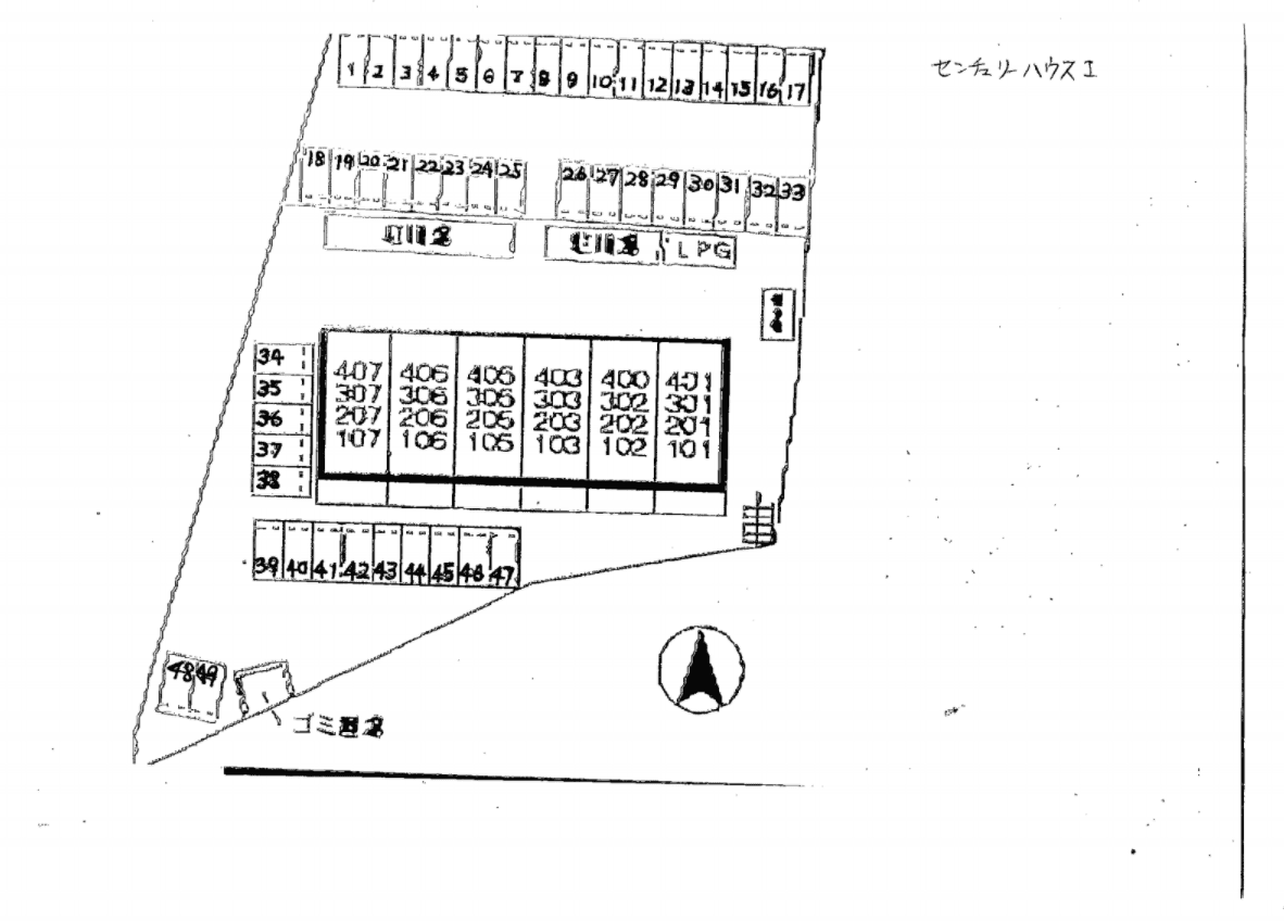 センチュリーハウス駐車場の駐車配置図