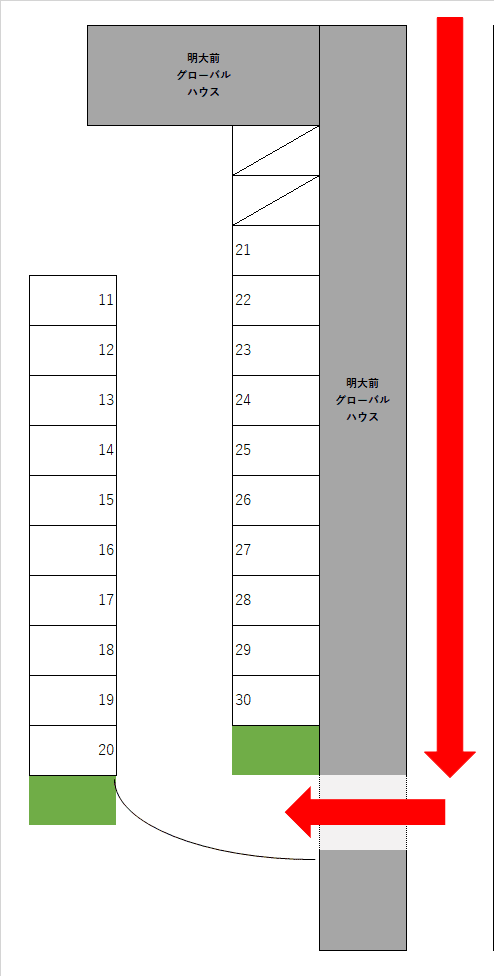 学生会館 Uni E’meal 明大前グローバルハウス(駐車場)の駐車配置図