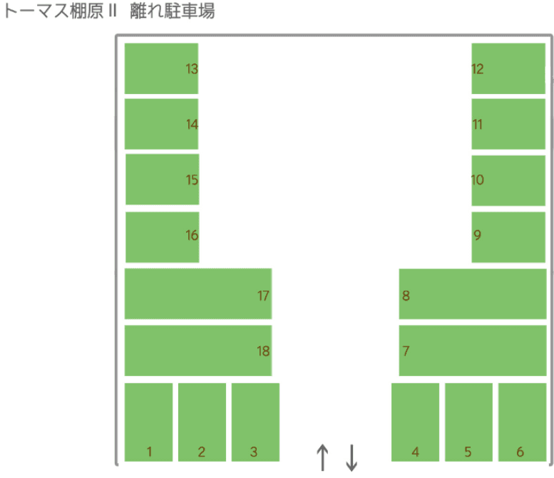 トーマス棚原Ⅱ離れ駐車場の駐車配置図