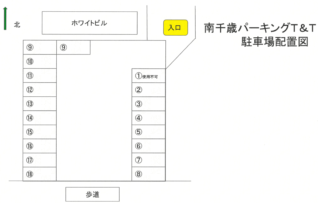 南千歳パーキングT&Tの駐車配置図