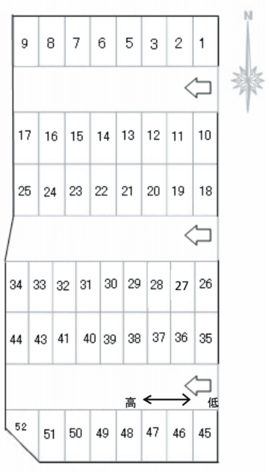 丸二モータープール成田東が丘の駐車配置図