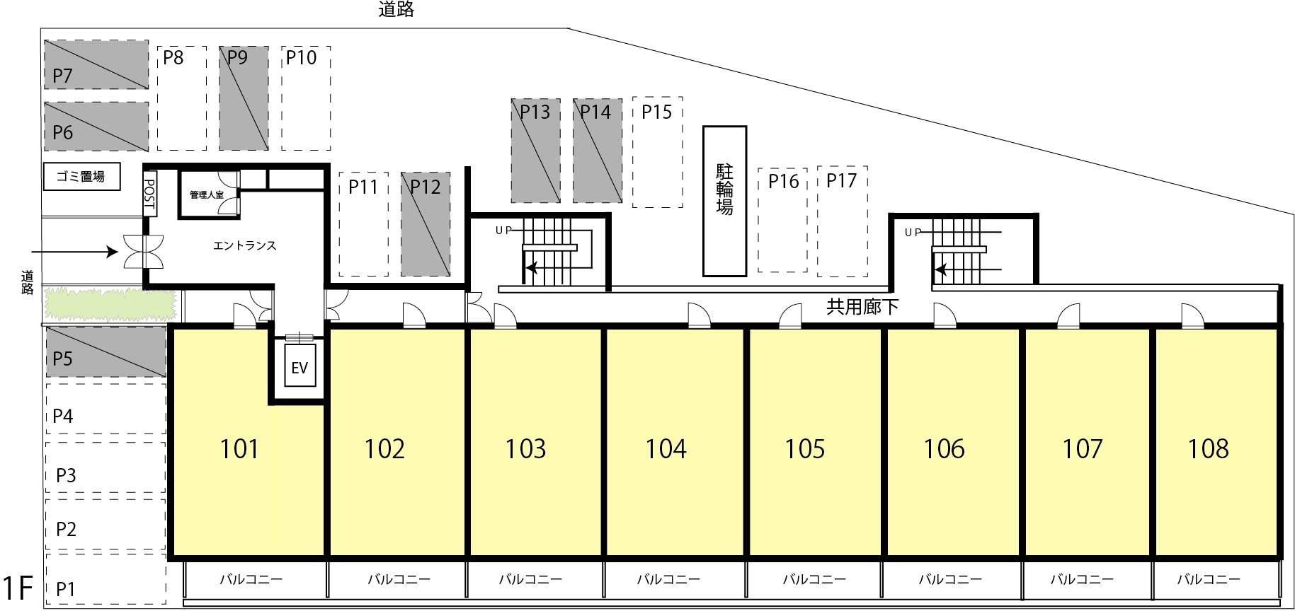 グランパール綱島三番館の駐車配置図