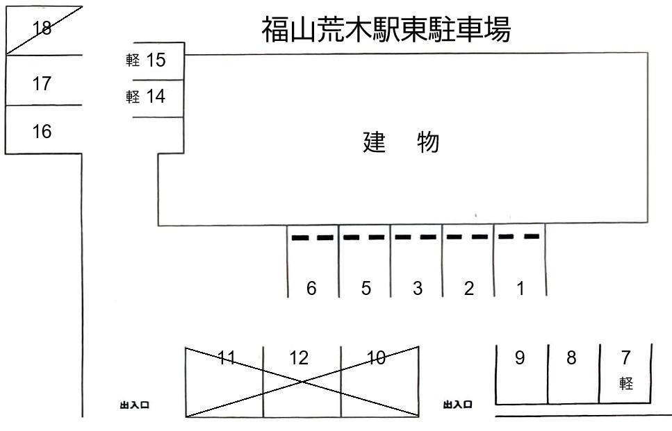 福山荒木駅東駐車場の駐車配置図
