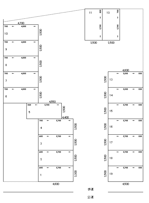 大谷第1西駐車場の駐車配置図