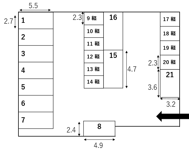 東二島駐車場の駐車配置図
